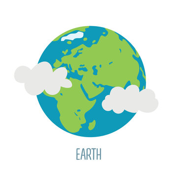 Earth. Planet of the solar system on a white background. Vector illustration in cartoon style for children. Icon of the planet.