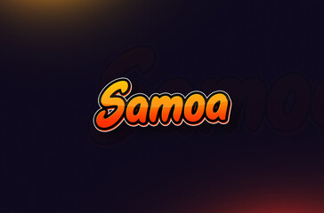 Country Name Samoa Typography on Dark Background: Design Illustration in Creative Hand drawn style with Yellow and Orange Gradient. Used for welcoming, touring, or independence day celebration