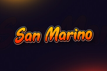 Country Name San Marino Typography on Dark Background: Design Illustration in Creative Hand drawn style with Yellow and Orange Gradient. Used for welcoming, touring, or independence day celebration
