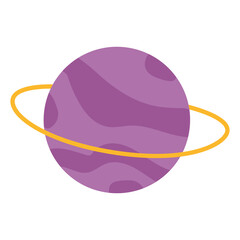 Purple planet with a ring on a white background. Vector illustration in cartoon style for children. Icon of the planet.