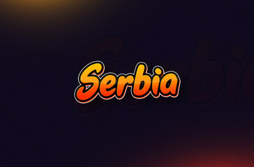 Country Name Serbia Typography on Dark Background: Design Illustration in Creative Hand drawn style with Yellow and Orange Gradient. Used for welcoming, touring, or independence day celebration