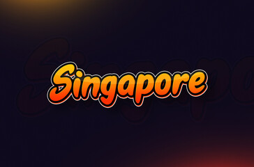 Country Name Singapore Typography on Dark Background: Design Illustration in Creative Hand drawn style with Yellow and Orange Gradient. Used for welcoming, touring, or independence day celebration