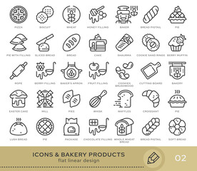 Set of conceptual icons. Vector icons in flat linear style for web sites, applications and other graphic resources. Set from the series - Bakery products. Editable stroke icon.