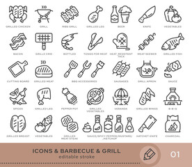 Set of conceptual icons. Vector icons in flat linear style for web sites, applications and other graphic resources. Set from the series - Barbecue and Grill. Editable stroke icon.