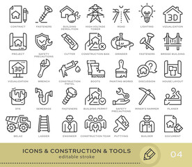 Set of conceptual icons. Vector icons in flat linear style for web sites, applications and other graphic resources. Set from the series - Construction and Tools. Editable stroke icon.