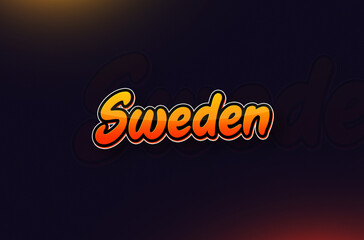Country Name Sweden Written on Dark Background: Design Illustration in Creative Hand drawn style with Yellow and Orange Gradient. Used for welcoming, touring, or independence day celebration