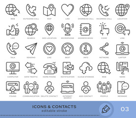 Set of conceptual icons. Vector icons in flat linear style for web sites, applications and other graphic resources. Set from the series - Contacts. Editable stroke icon.