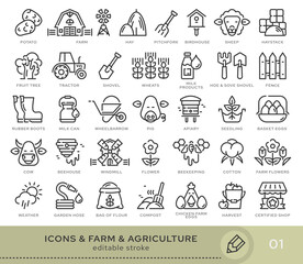 Set of conceptual icons. Vector icons in flat linear style for web sites, applications and other graphic resources. Set from the series - Farm and Agriculture. Editable stroke icon.