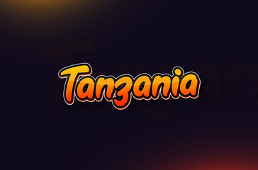 Country Name Tanzania Typography on Dark Background: Design Illustration in Creative Hand drawn style with Yellow and Orange Gradient. Used for welcoming, touring, or independence day celebration
