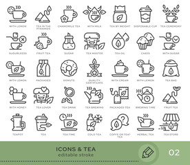Set of conceptual icons. Vector icons in flat linear style for web sites, applications and other graphic resources. Set from the series - Tea drink. Editable stroke icon.