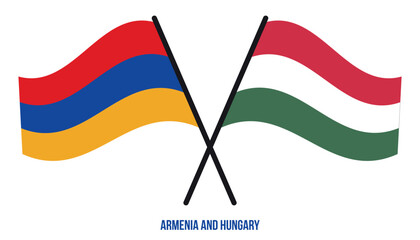 Armenia and Hungary Flags Crossed And Waving Flat Style. Official Proportion. Correct Colors.