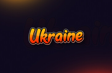 Country Name Ukrain Written on Dark Background: Design Illustration in Creative Hand drawn style with Yellow and Orange Gradient. Used for welcoming, touring, or independence day celebration