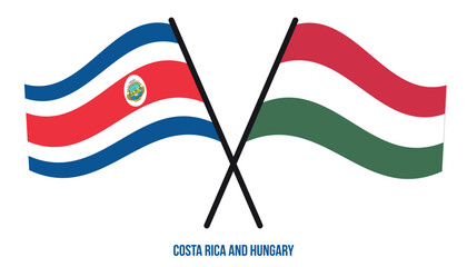 Costa Rica and Hungary Flags Crossed And Waving Flat Style. Official Proportion. Correct Colors.