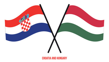 Croatia and Hungary Flags Crossed And Waving Flat Style. Official Proportion. Correct Colors.