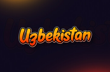 Country Name Uzebekistan Written on Dark Background: Design Illustration in Creative Hand drawn style with Yellow and Orange Gradient. Used for welcoming, touring, or independence day celebration