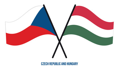 Czech Republic and Hungary Flags Crossed And Waving Flat Style. Official Proportion. Correct Colors.