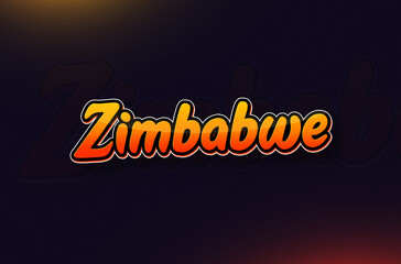 Country Name Zimbabwe Written on Dark Background: Design Illustration in Creative Hand drawn style with Yellow and Orange Gradient. Used for welcoming, touring, or independence day celebration