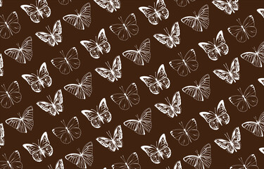 Butterfly seamless repeat pattern design background. Random colorful butterfly silhouette, cute girly pastel pattern.