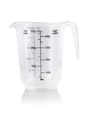 Plastic Transparent kitchen measuring cup isolated on white