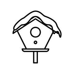 Birdhouse icon with pile of snow in black outline style