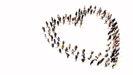 Concept conceptual large community of people forming the  like icon. 3d illustration metaphor for love, popular, trendy, health, romance and marriage