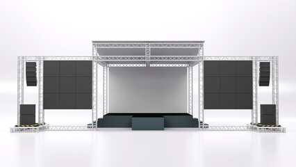 3D rendering of the stage show and truss construction with a sound system for concert performance business - obrazy, fototapety, plakaty