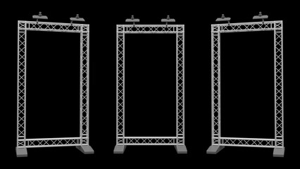 3D rendering of Aluminum truss frames with hanging light on black, Clipping path