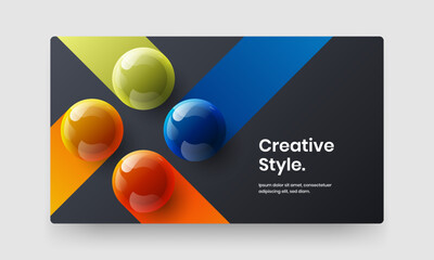 Trendy magazine cover vector design illustration. Colorful 3D spheres placard template.