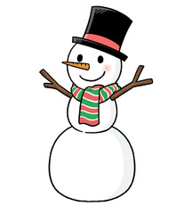 マフラーとシルクハットをかぶる三段重ねの雪だるま