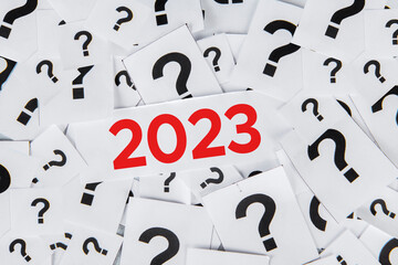Piles of question marks symbol with 2023 numbers