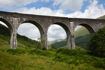 Fototapeta na wymiar The Glenfinnan Viaduct, is a railway on the West Highland Line located at the top of Loch Shield in the West Scottish Highlands