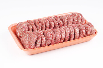Raw meatball in plate package isolated