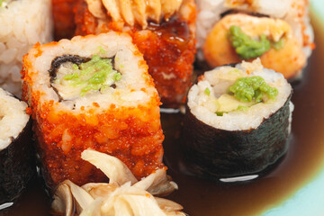 Sushi rolls japanese food on a plate