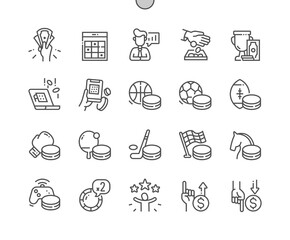 Betting on gambling. Online betting on sports games. Double bet. Win. Pixel Perfect Vector Thin Line Icons. Simple Minimal Pictogram
