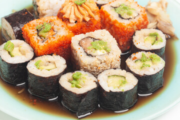 Sushi rolls japanese food on a plate