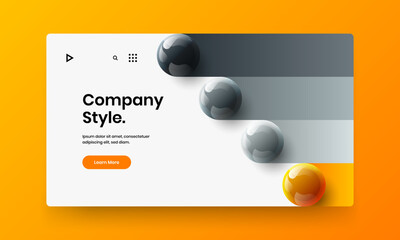 Bright corporate brochure vector design template. Original realistic spheres front page layout.