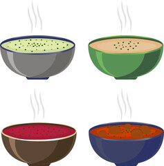 Various ceramic bowl of soup