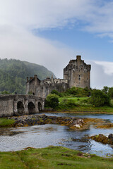 Eilean Donan Castle on Loch Duich in the Scottish Highlands on a foggy day