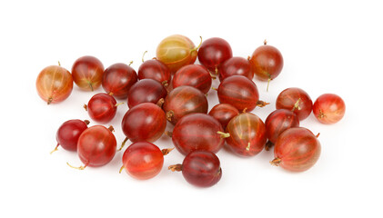 Ripe red gooseberries on a white background, organic berries.
