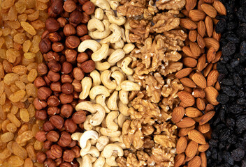 Natural background made from different kinds of nuts.
