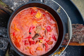 Kettle Hungarian goulash soup with potatoes