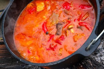 Kettle goulash is prepared over an open fire!