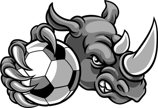 Rhino Holding Soccer Football Ball Mascot