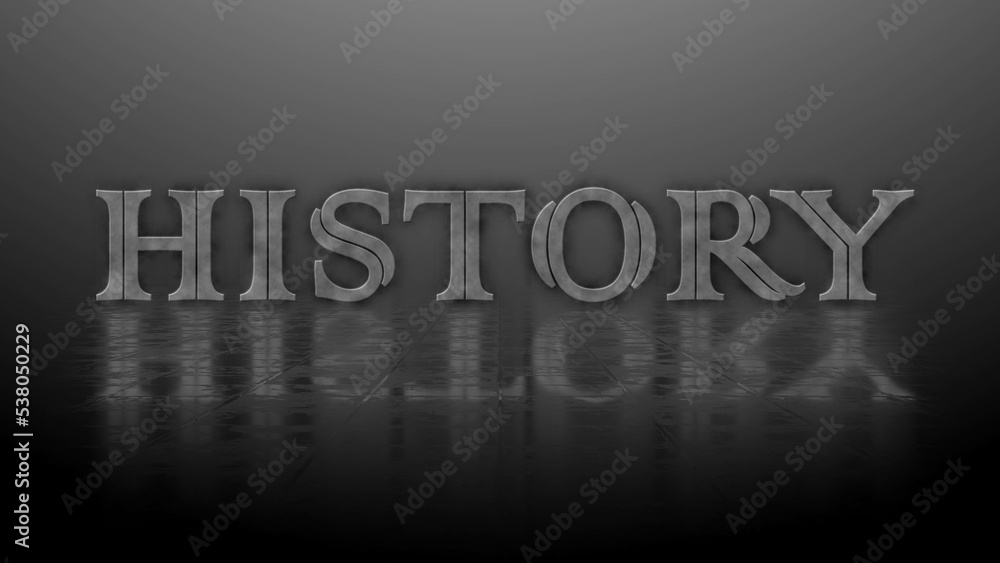Poster reflection effects on structured surface - blurred lettering history illuminated over the background