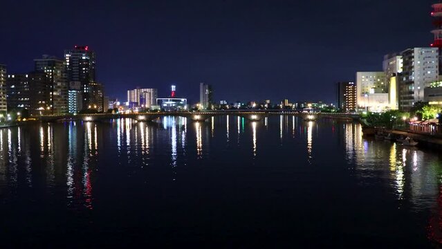 柳都大橋から見る萬代橋の夜景
