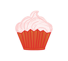 Tartlet with cream, sweet cake, color drawing, on a transparent background, for printing, design, advertising