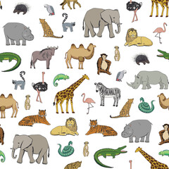 African animals vector seamless pattern.