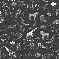African animals vector line seamless pattern.