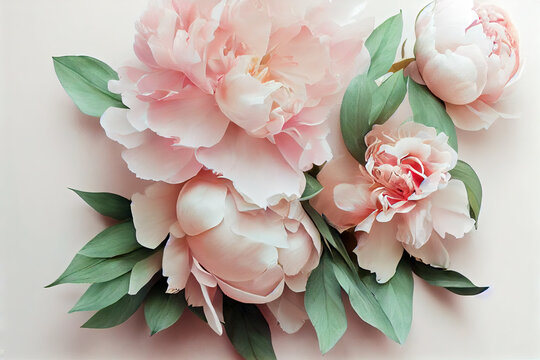 Pink peony flowers wallpaper background. Beautiful flowers, peonies. 3d illustration