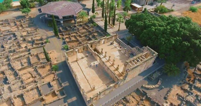 Capernaum was a fishing village established during the time of the Hasmoneans, located on the northern shore of the Sea of Galilee.